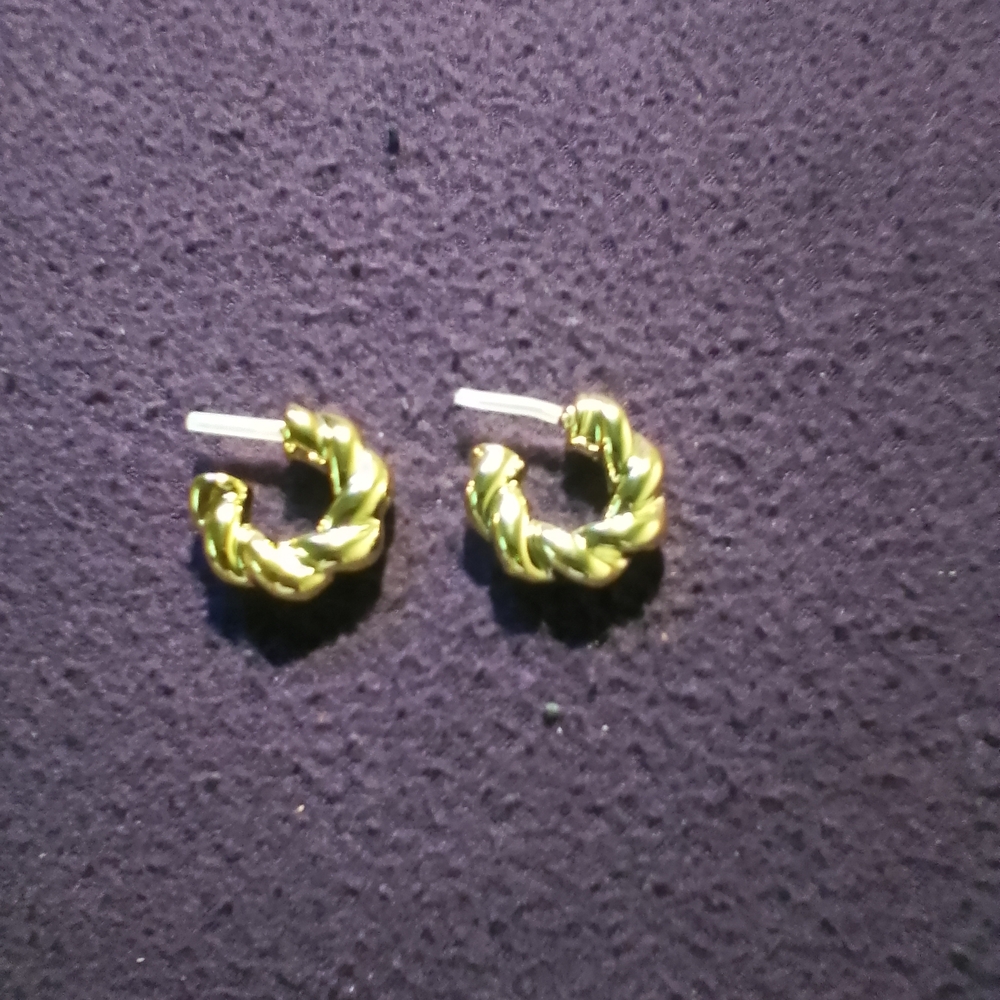 Gold Twisted Hoop Stud Earrings - Women Jewelry
